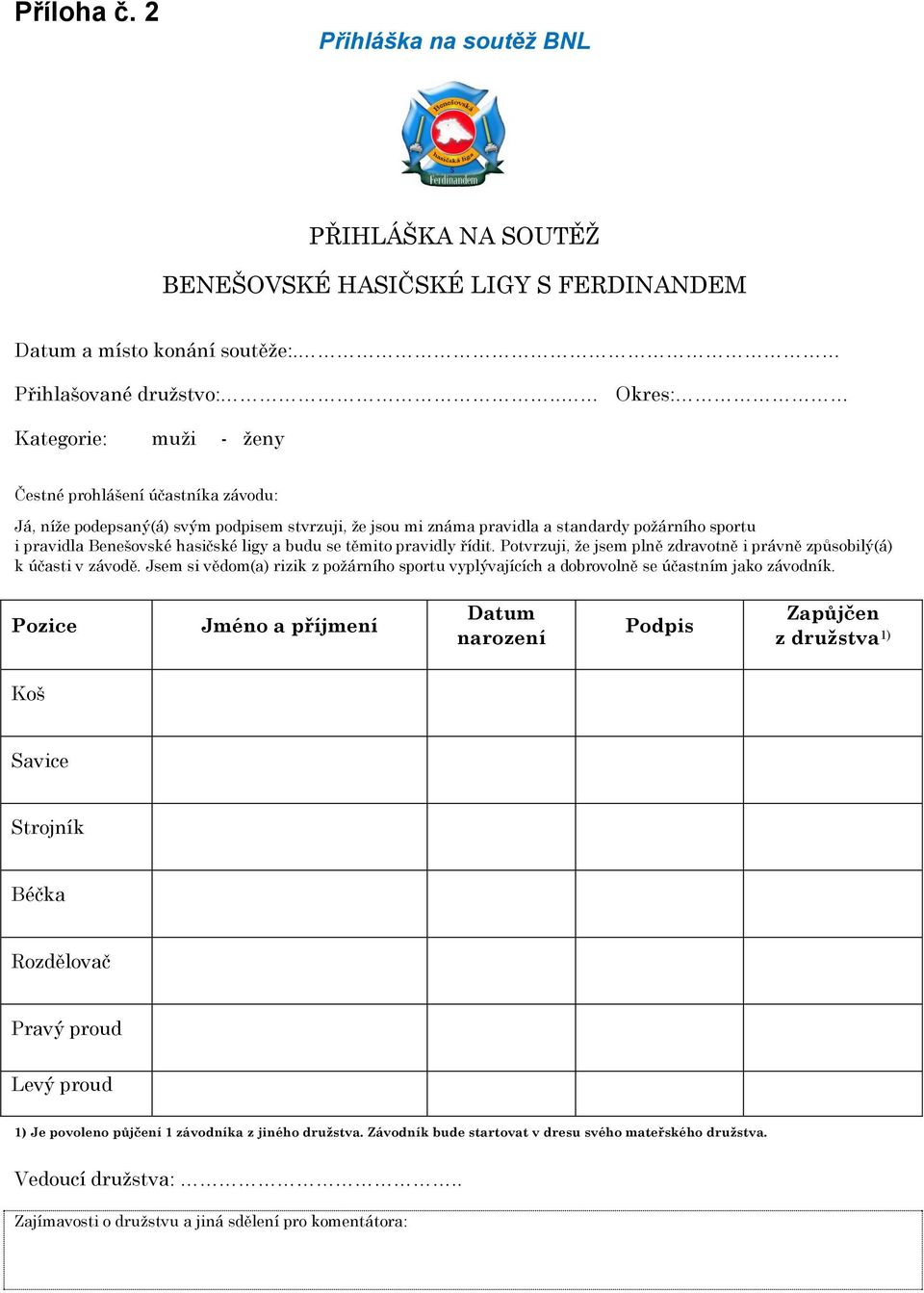 ligy a budu se těmito pravidly řídit. Potvrzuji, že jsem plně zdravotně i právně způsobilý(á) k účasti v závodě.