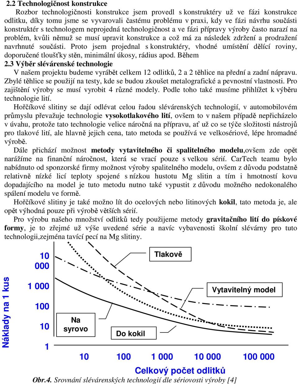 navrhnuté součásti. Proto jsem projednal s konstruktéry, vhodné umístění dělící roviny, doporučené tloušťky stěn, minimální úkosy, rádius apod. Během 2.