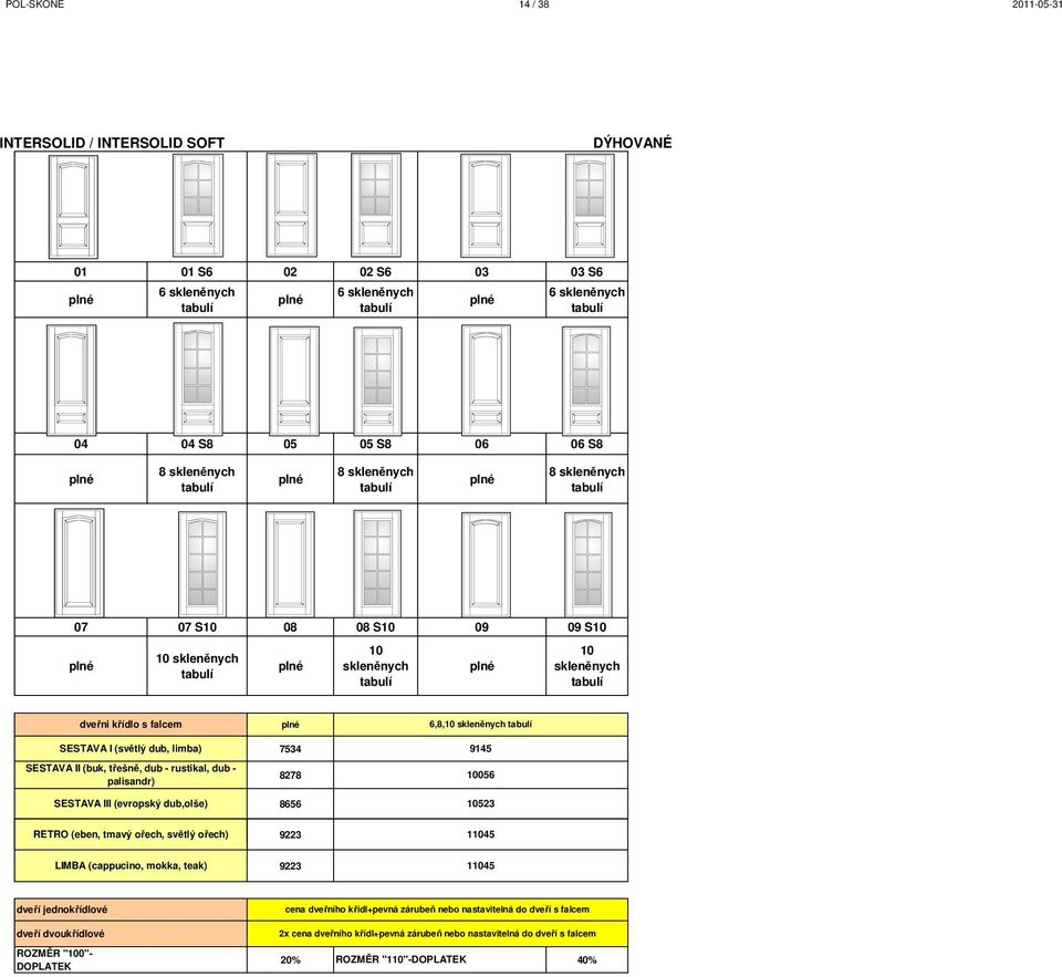 limba) SESTAVA II (buk, třešně, dub - rustikal, dub - palisandr) SESTAVA III (evropský dub,olše) 7534 8278 8656 6,8,10 skleněnych 9145 10056