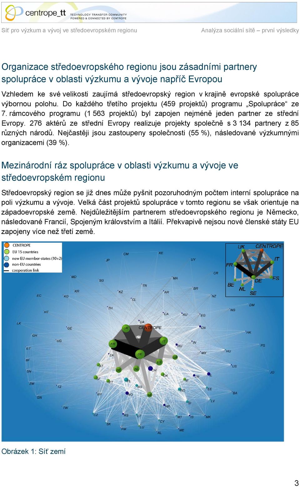 276 aktérů ze střední Evropy realizuje projekty společně s 3 134 partnery z 85 různých národů. Nejčastěji jsou zastoupeny společnosti (55 %), následované výzkumnými organizacemi (39 %).