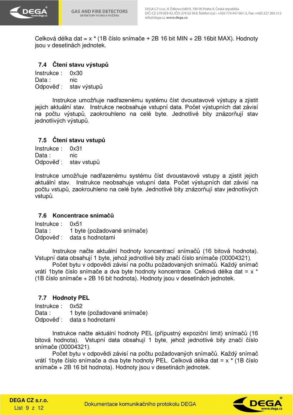 Instrukce neobsahuje vstupní data. Počet výstupních dat závisí na počtu výstupů, zaokrouhleno na celé byte. Jednotlivé bity znázorňují stav jednotlivých výstupů. 7.