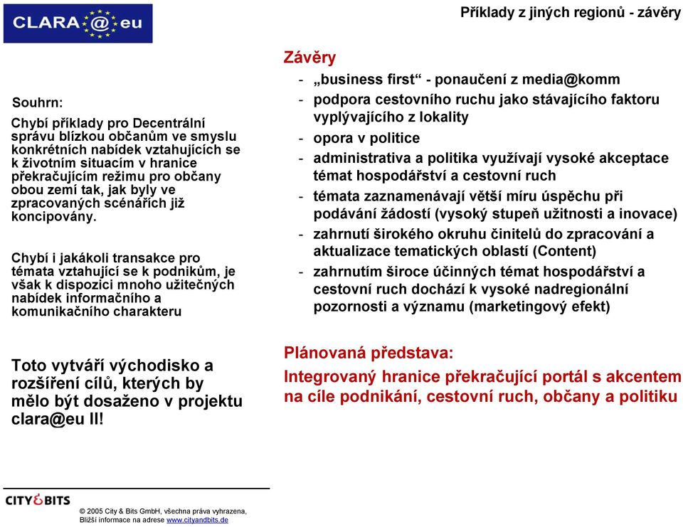 Chybí i jakákoli transakce pro témata vztahující se k podnikům, je však k dispozici mnoho užitečných nabídek informačního a komunikačního charakteru Závěry - business first - ponaučení z media@komm -