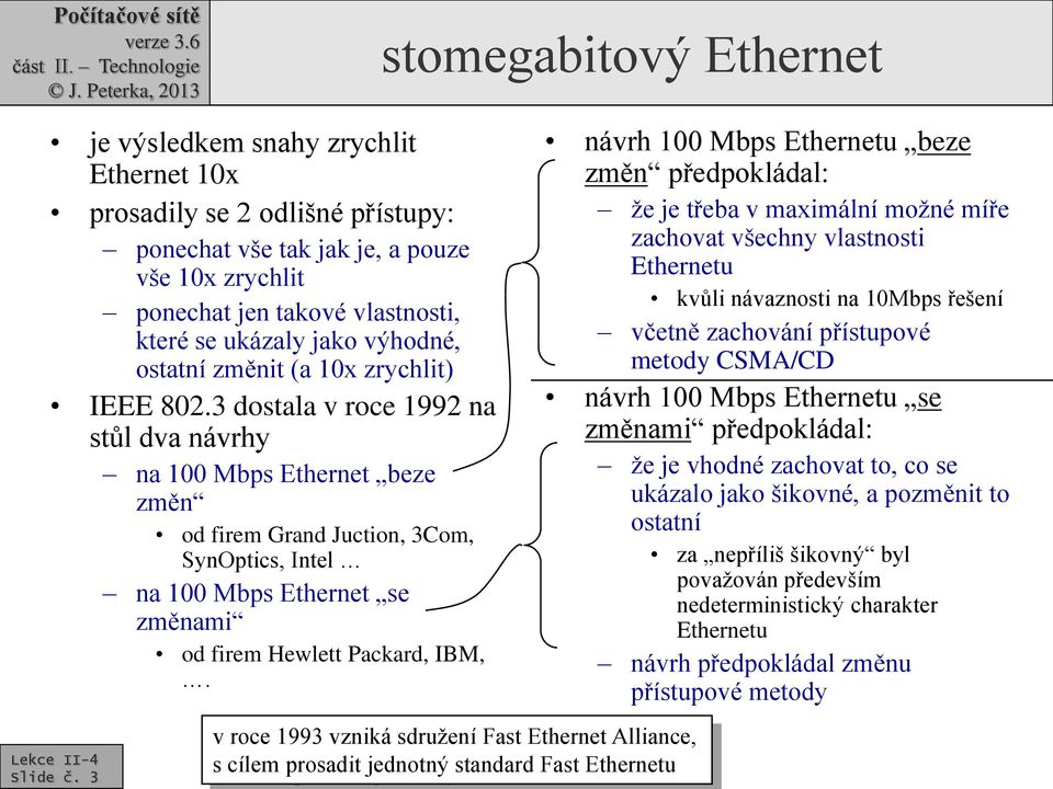 3 dostala v roce 1992 na stůl dva návrhy na 100 Mbps Ethernet beze změn od firem Grand Juction, 3Com, SynOptics, Intel na 100 Mbps Ethernet se změnami od firem Hewlett Packard, IBM,. Slide č.