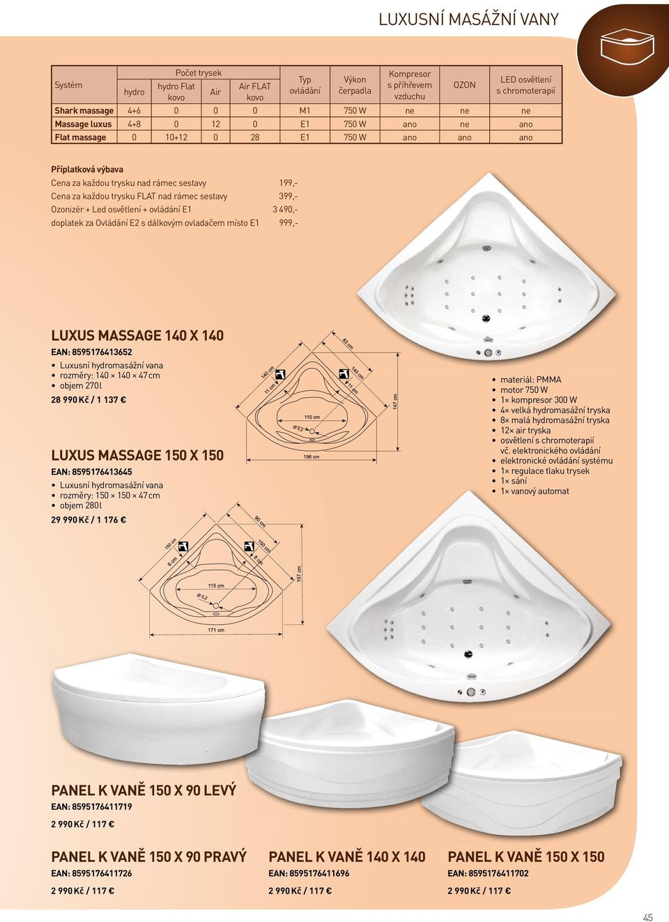 rámec sestavy 399,- Ozonizér + Led osvětlení + ovládání E1 3 90,- doplatek za Ovládání E2 s dálkovým ovladačem místo E1 999,- LUXUS MASSAGE 10 x 10 EAN: 891761362 rozměry: 10 10 7 cm objem 270 l 28