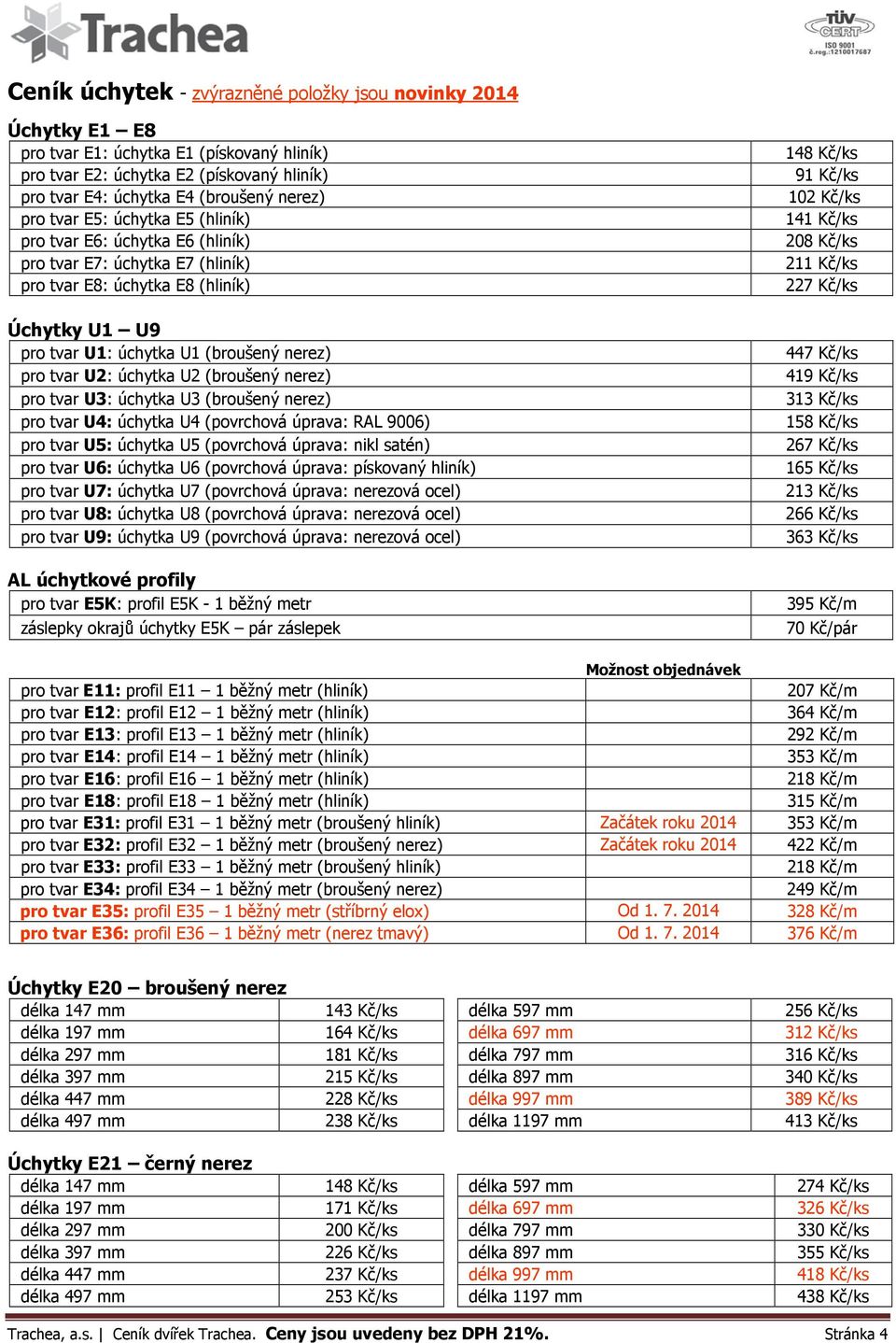 úchytka U2 (broušený nerez) pro tvar U3: úchytka U3 (broušený nerez) pro tvar U4: úchytka U4 (povrchová úprava: RAL 9006) pro tvar U5: úchytka U5 (povrchová úprava: nikl satén) pro tvar U6: úchytka