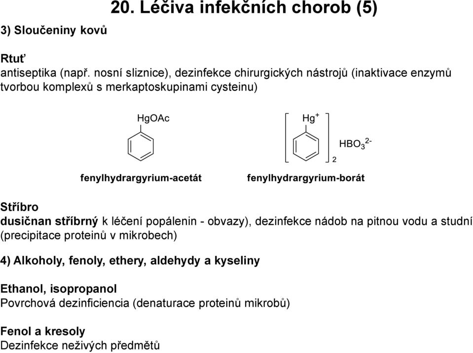 Stříbro dusičnan stříbrný k léčení popálenin - obvazy), dezinfekce nádob na pitnou vodu a studní (precipitace proteinů v