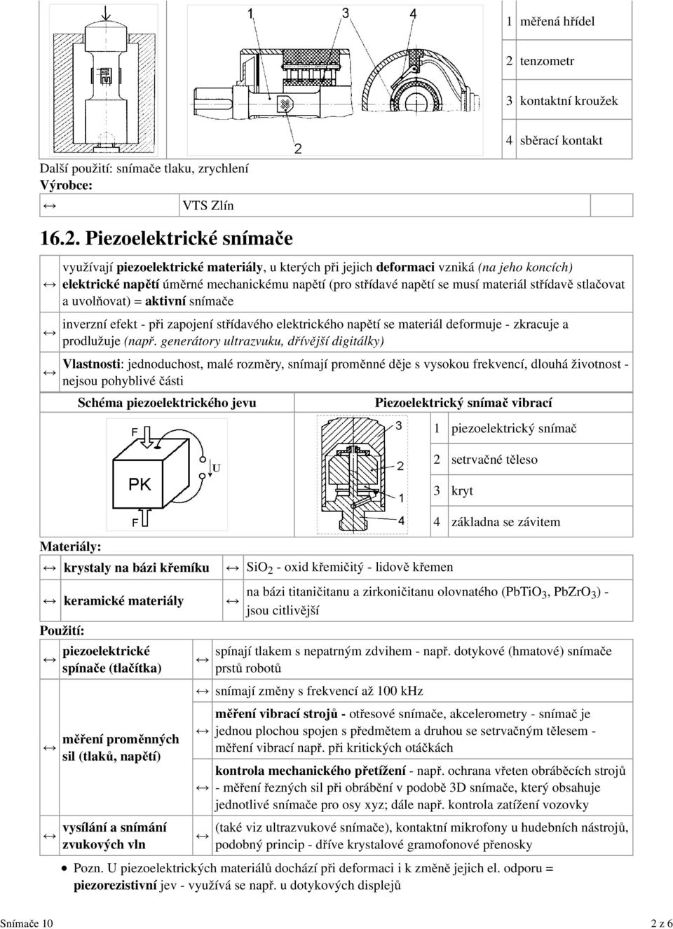 tenzometr 3 kontaktní kroužek 4 sběrací kontakt Další použití: snímače tlaku, zrychlení Výrobce: VTS Zlín 16.2.