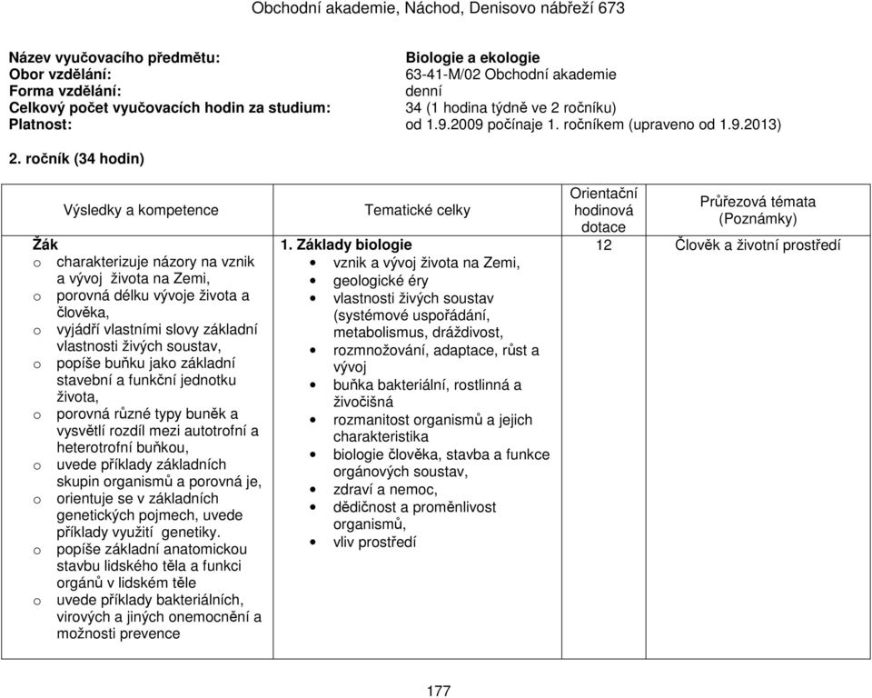 ročník (34 hodin) Výsledky a kompetence Žák o charakterizuje názory na vznik a vývoj života na Zemi, o porovná délku vývoje života a člověka, o vyjádří vlastními slovy základní vlastnosti živých