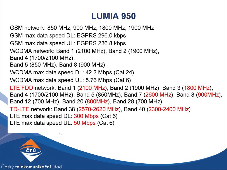 2 Mbps (Cat 24) WCDMA max data speed UL: 5.