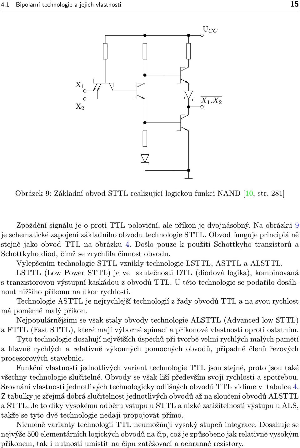 Obvod funguje principiálně stejně jako obvod TTL na obrázku 4. Došlo pouze k použití Schottkyho tranzistorů a Schottkyho diod, čímž se zrychlila činnost obvodu.