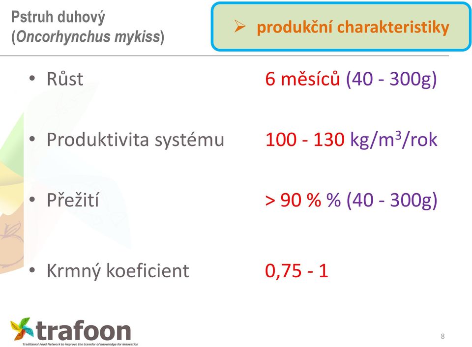 (40-300g) Produktivita systému 100-130 kg/m