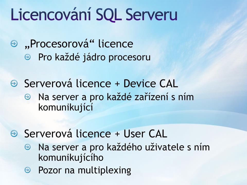 komunikující Serverová licence + User CAL Na server a pro