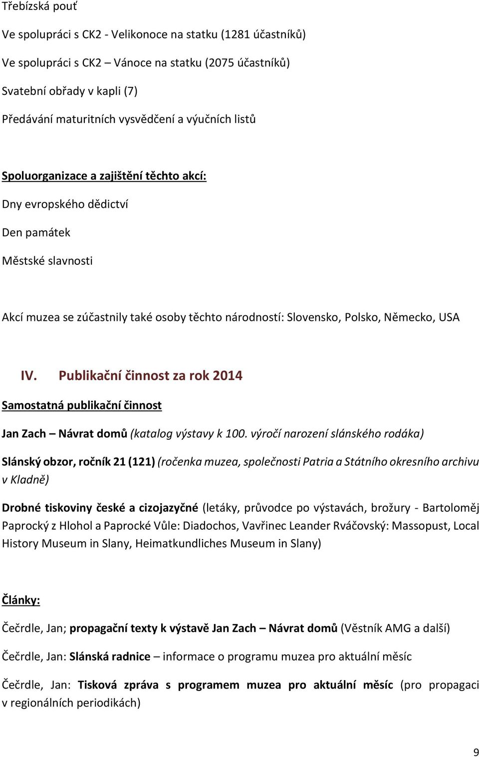 Publikační činnost za rok 2014 Samostatná publikační činnost Jan Zach Návrat domů (katalog výstavy k 100.