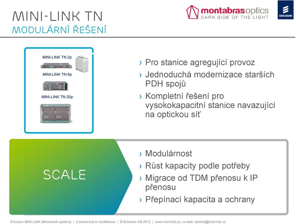 řešení pro vysokokapacitní stanice navazující na optickou síť scale Modulárnost