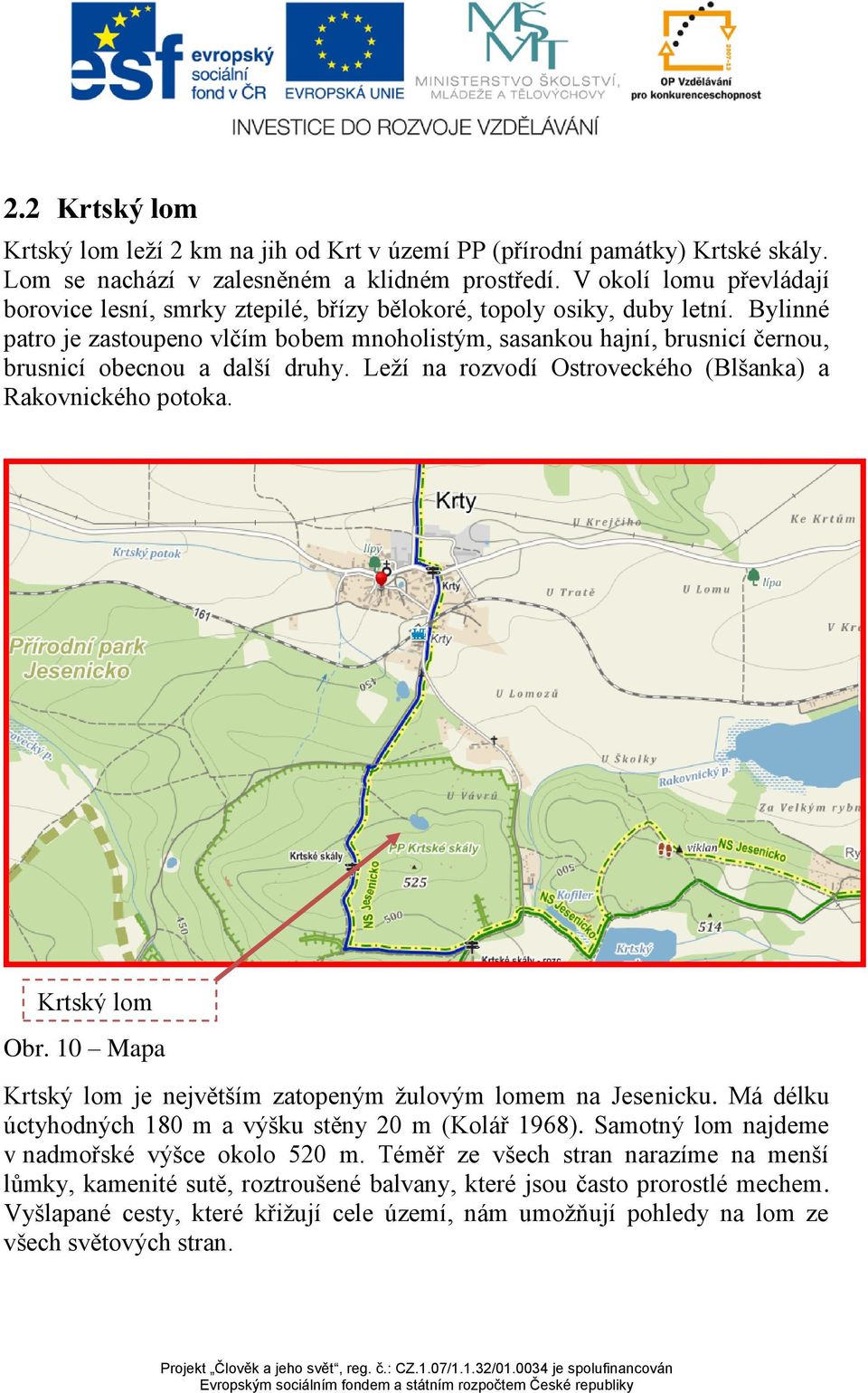 Bylinné patro je zastoupeno vlčím bobem mnoholistým, sasankou hajní, brusnicí černou, brusnicí obecnou a další druhy. Leží na rozvodí Ostroveckého (Blšanka) a Rakovnického potoka. Krtský lom Obr.