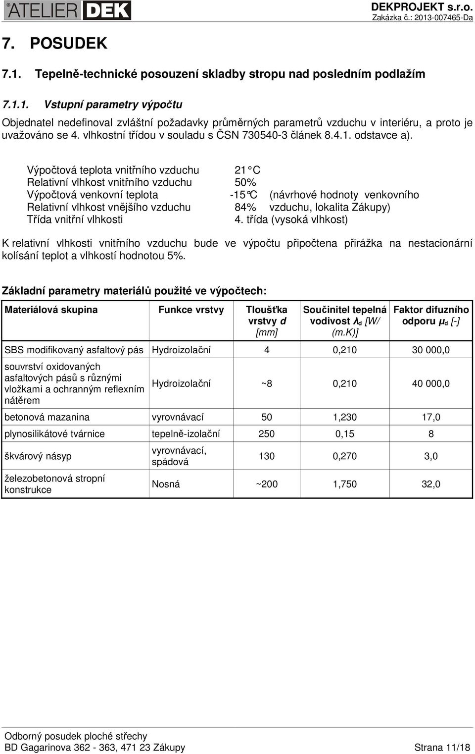 Výpočtová teplota vnitřního vzduchu 21 C Relativní vlhkost vnitřního vzduchu 50% Výpočtová venkovní teplota -15 C (návrhové hodno ty venkovního Relativní vlhkost vnějšího vzduchu 84% vzduchu,