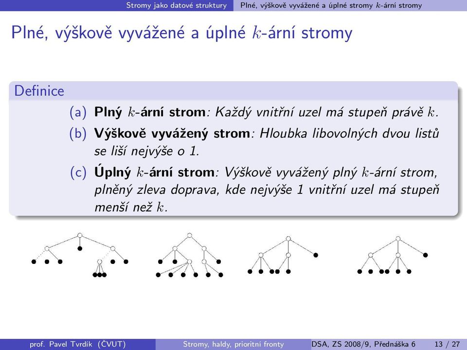 (b) Výškově vyvážený strom: Hloubka libovolných dvou listů se liší nejvýše o 1.