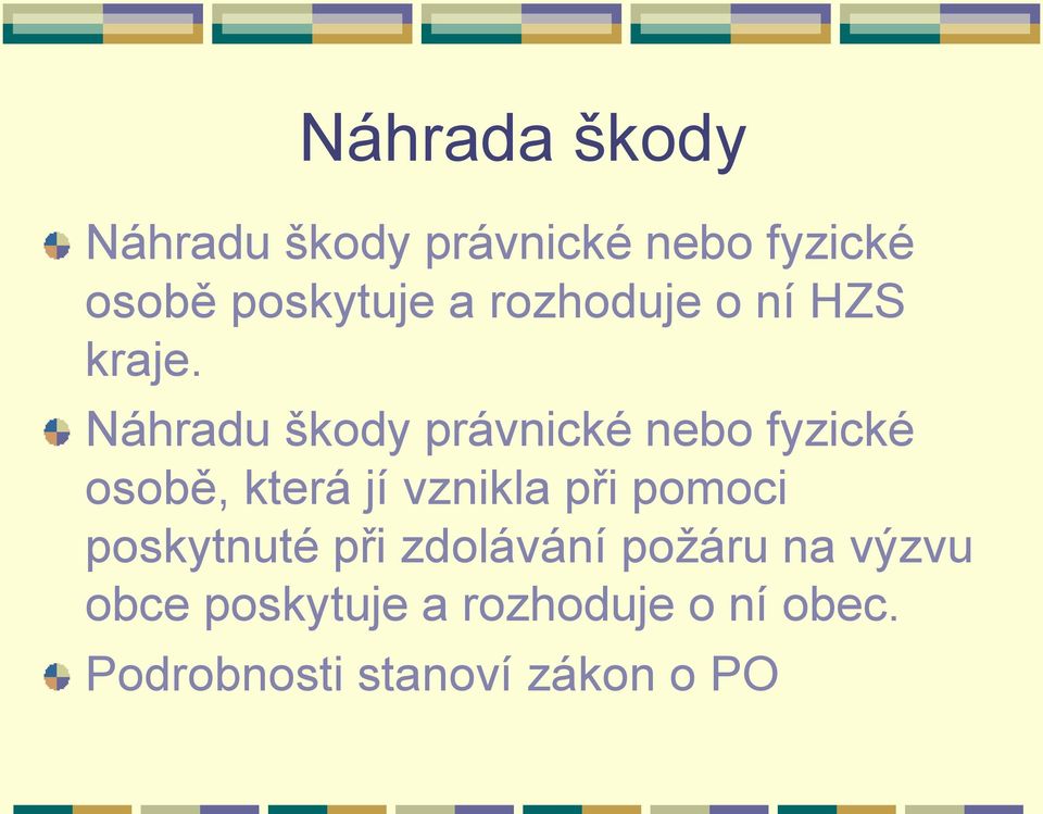 Náhradu škody právnické nebo fyzické osobě, která jí vznikla při