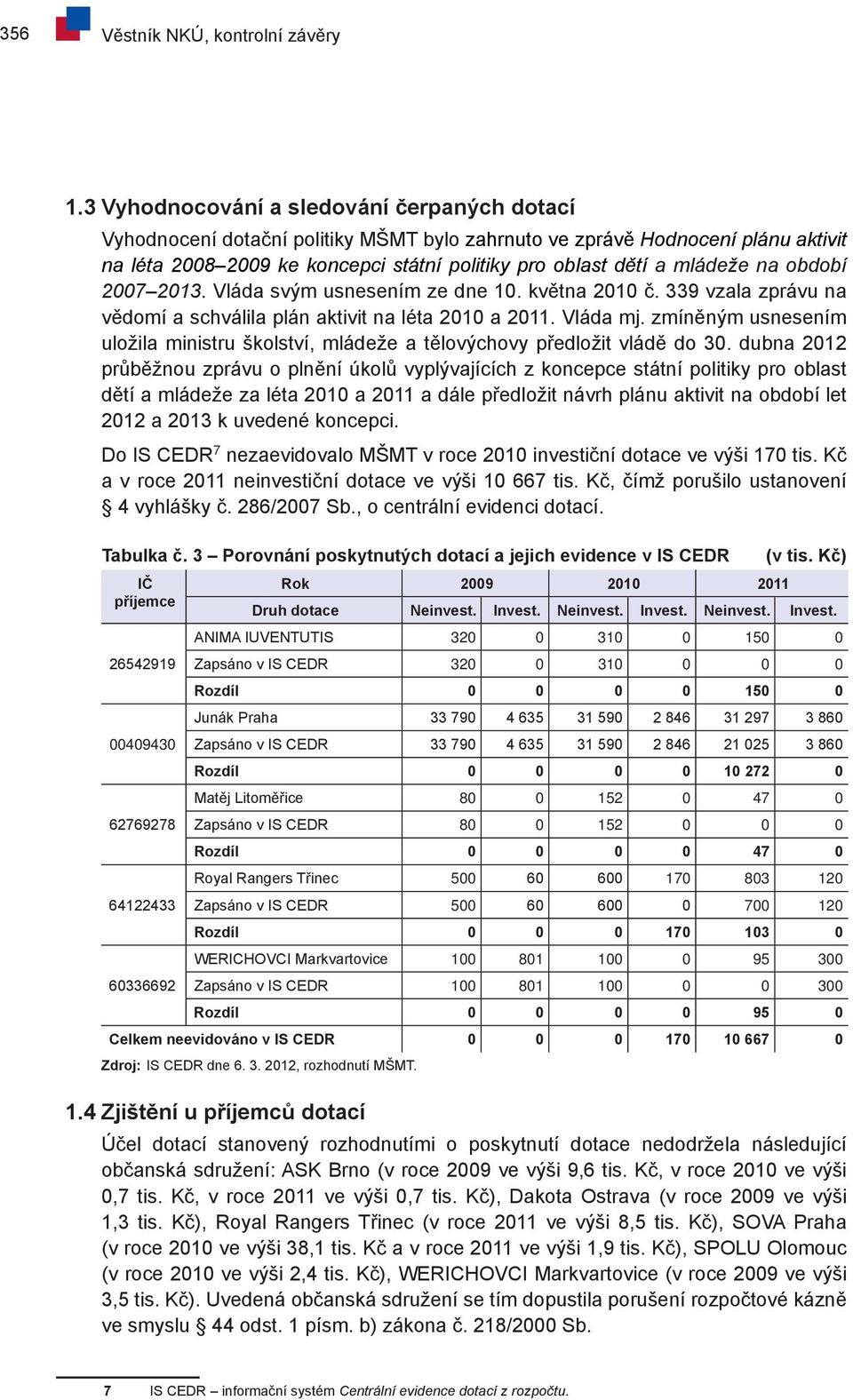 na období 2007 2013. Vláda svým usnesením ze dne 10. května 2010 č. 339 vzala zprávu na vědomí a schválila plán aktivit na léta 2010 a 2011. Vláda mj.