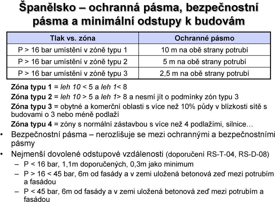 potrubí Zóna typu 1 = leh 10 < 5 a leh 1< 8 Zóna typu 2 = leh 10 > 5 a leh 1> 8 a nesmí jít o podmínky zón typu 3 Zóna typu 3 = obytné a komerční oblasti s více než 10% půdy v blízkosti sítě s