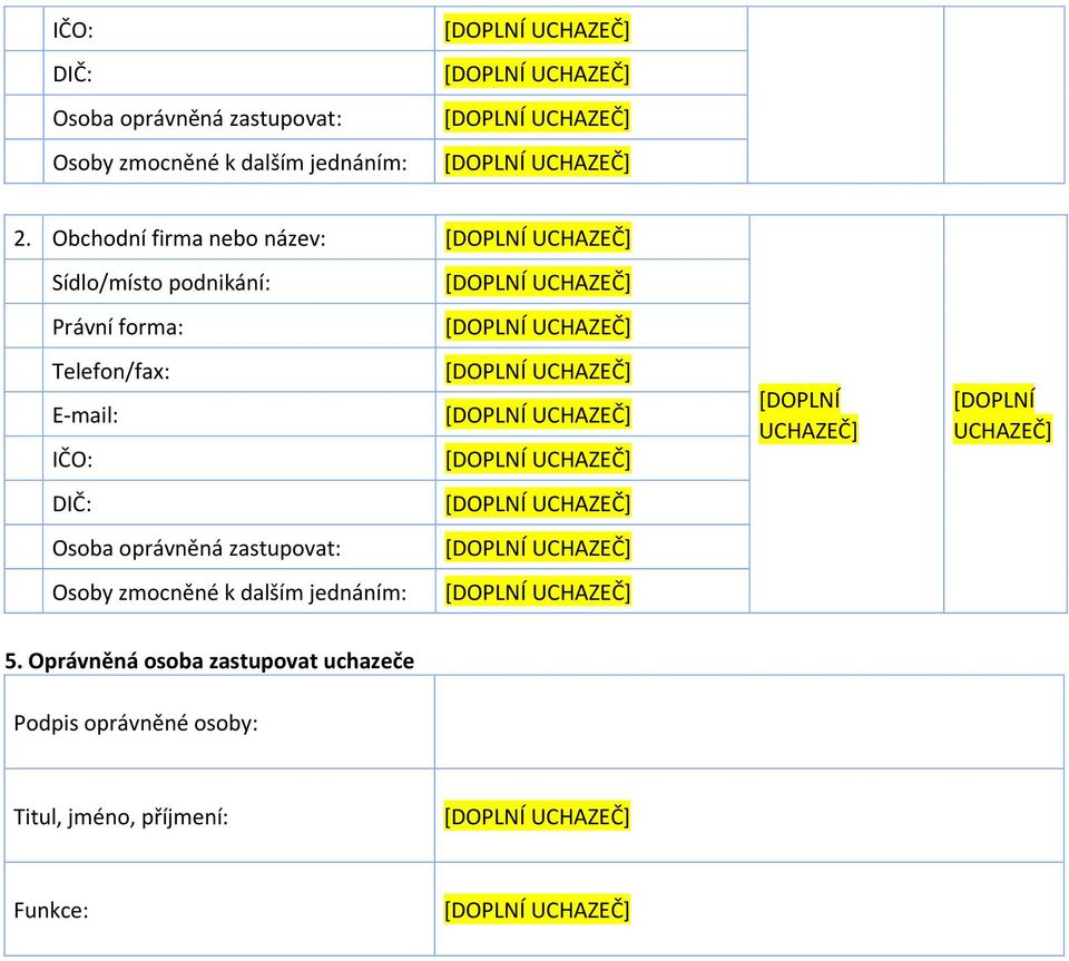 [DOPLNÍ UCHAZEČ] [DOPLNÍ UCHAZEČ] DIČ: Osoba oprávněná zastupovat: Osoby zmocněné k