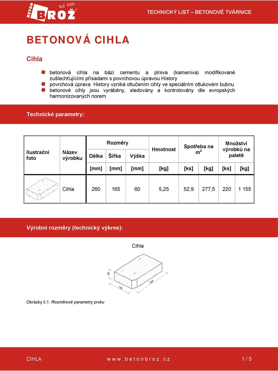 harmonizovaných norem Technické parametry: Ilustrační foto Název výrobku Rozměry Délka Šířka Výška Hmotnost Spotřeba na m 2 Množství výrobků na paletě [mm] [mm] [mm]