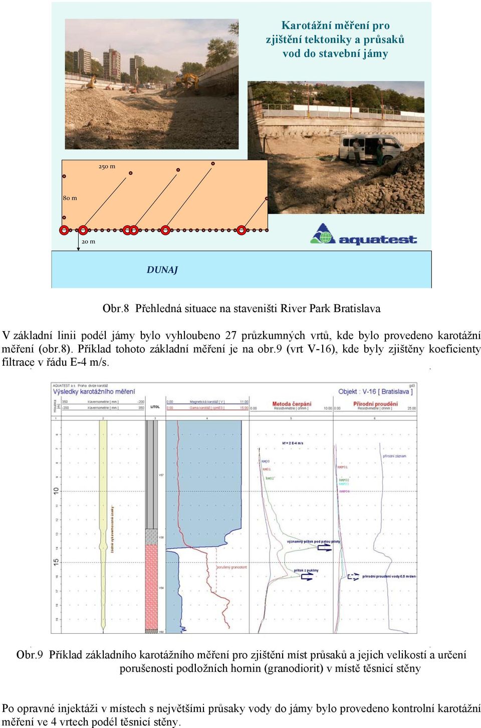 Příklad tohoto základní měření je na obr.9 (vrt V-16), kde byly zjištěny koeficienty filtrace v řádu E-4 m/s. Obr.