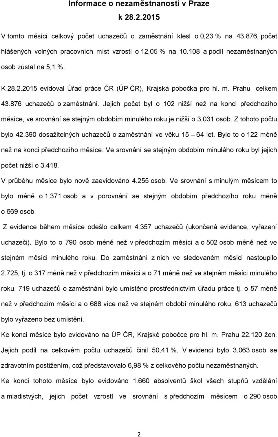 Jejich počet byl o 102 nižší než na konci předchozího měsíce, ve srovnání se stejným obdobím minulého roku je nižší o 3.031 osob. Z tohoto počtu bylo 42.