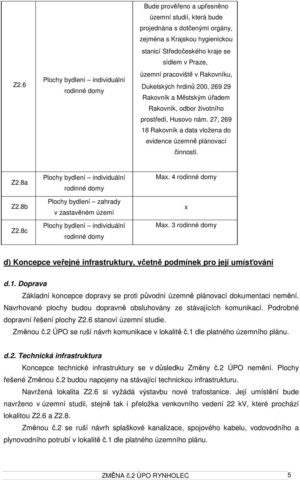 8c Plochy bydlení zahrady v zastavěném území Max. 4 x Max. 3 d) Koncepce veřejné infrastruktury, včetně podmínek pro její umísťování d.1.