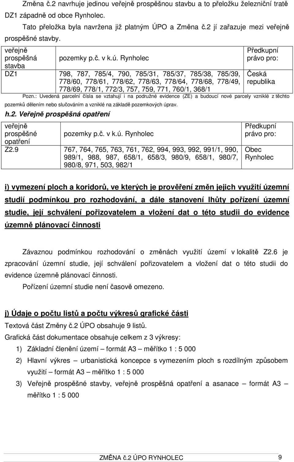 Rynholec stavba DZ1 798, 787, 785/4, 790, 785/31, 785/37, 785/38, 785/39, 778/60, 778/61, 778/62, 778/63, 778/64, 778/68, 778/49, 778/69, 778/1, 772/3, 757, 759, 771, 760/1, 368/1 Předkupní právo