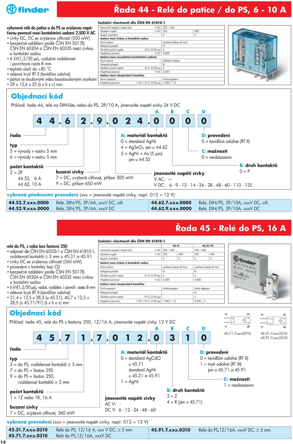 cesta 8 mm teplota okolí do +85 C reléové krytí RT (tavidl m odolné) patice se šroubovými nebo bezešroubovými 29 x 12,4 x 25 (š x h x v) mm P íklad: 44, relé na DN-lištu nebo do PS, 2P/10 A,