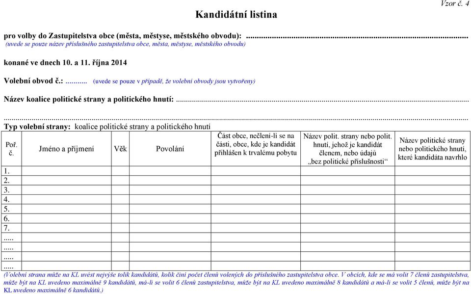 (uvede se pouze v případě, že volební obvody jsou vytvořeny) Název koalice politické strany a politického hnutí:.