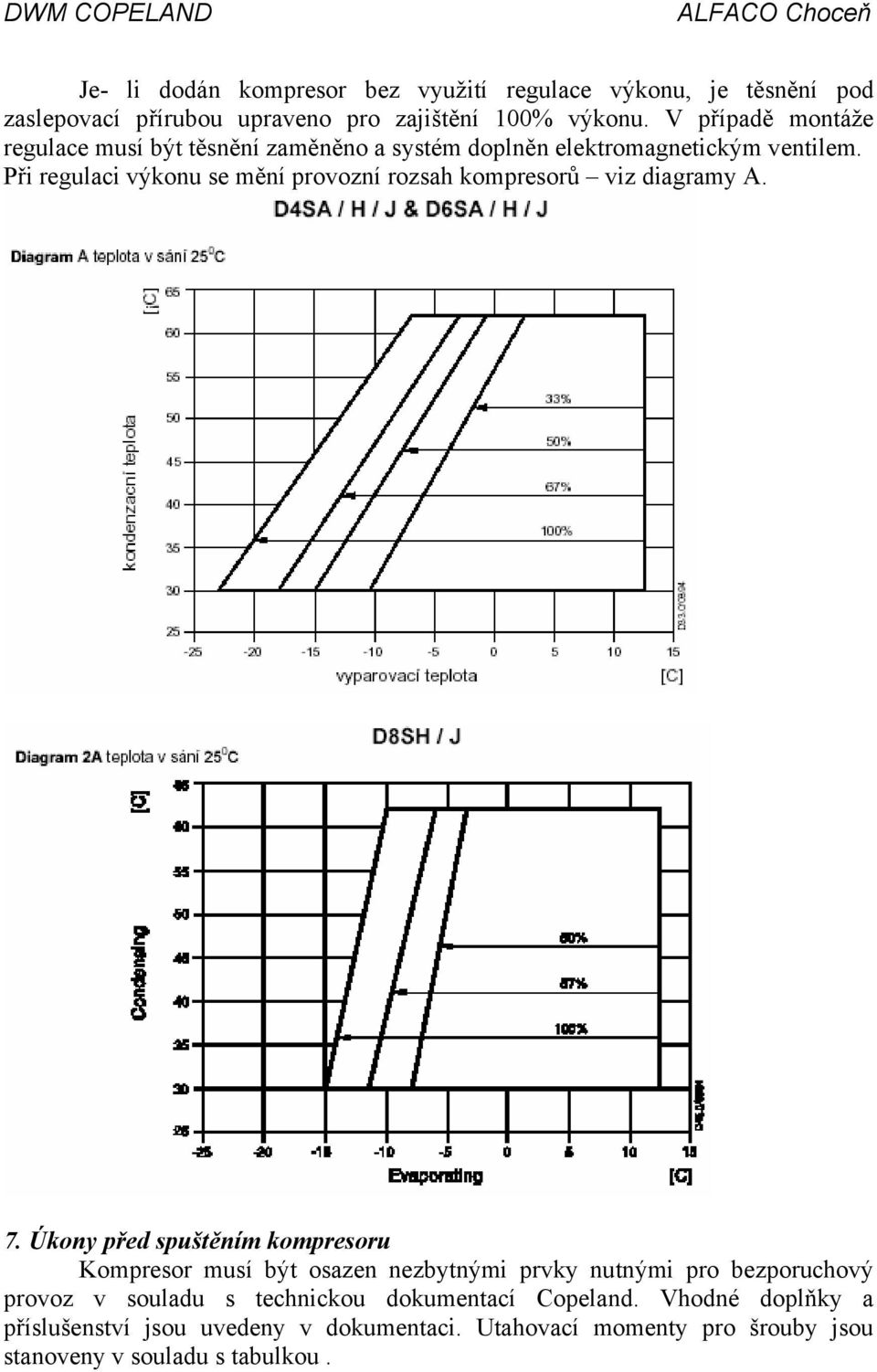 Při regulaci výkonu se mění provozní rozsah kompresorů viz diagramy A. 7.