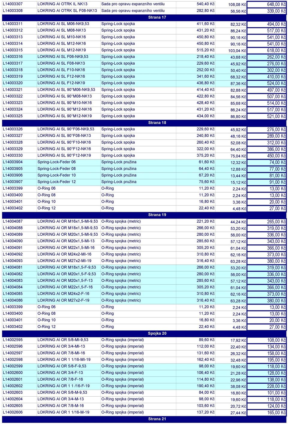 SL M10-NK16 Spring-Lock spojka 450,80 Kč 90,16 Kč 541,00 Kč L14003314 LOKRING Al SL M12-NK16 Spring-Lock spojka 450,80 Kč 90,16 Kč 541,00 Kč L14003315 LOKRING Al SL M12-NK19 Spring-Lock spojka 515,20