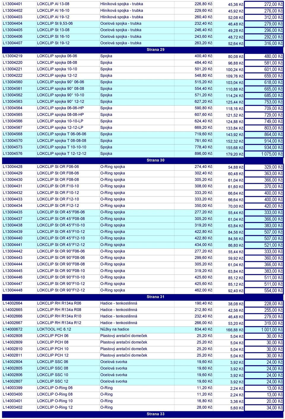 49,28 Kč 296,00 Kč L13004406 LOKCLIP St 16-10 Ocelová spojka - trubka 243,60 Kč 48,72 Kč 292,00 Kč L13004407 LOKCLIP St 19-12 Ocelová spojka - trubka 263,20 Kč 52,64 Kč 316,00 Kč Strana 29 L13004219