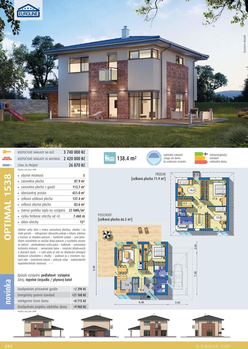 samostatná technická místnost samostatná šatna množství skladovacích a úložných ploch v části půdy je rošt na skladování přístupný skládacím schodištěm z chodby podkroví je s minimem nosných stěn