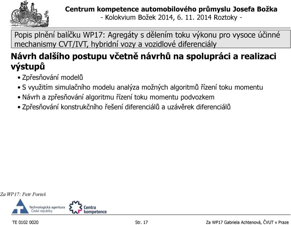 algoritmu řízení toku momentu podvozkem Zpřesňování konstrukčního řešení diferenciálů a