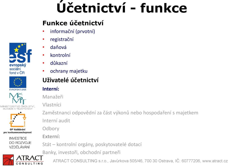 část výkonů nebo hospodaření s majetkem Interní audit Odbory Externí: Účetnictví -