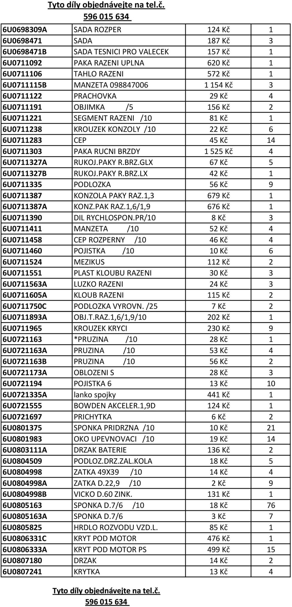 Kč 4 6U0711327A RUKOJ.PAKY R.BRZ.GLX 67 Kč 5 6U0711327B RUKOJ.PAKY R.BRZ.LX 42 Kč 1 6U0711335 PODLOZKA 56 Kč 9 6U0711387 KONZOLA PAKY RAZ.1,3 679 Kč 1 6U0711387A KONZ.PAK RAZ.