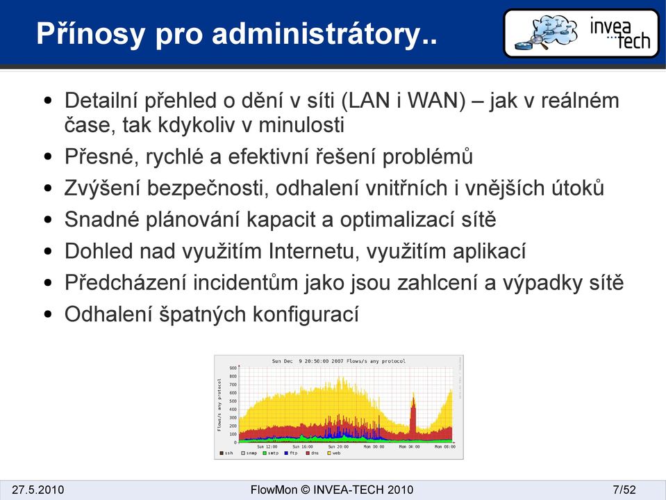 rychlé a efektivní řešení problémů Zvýšení bezpečnosti, odhalení vnitřních i vnějších útoků Snadné