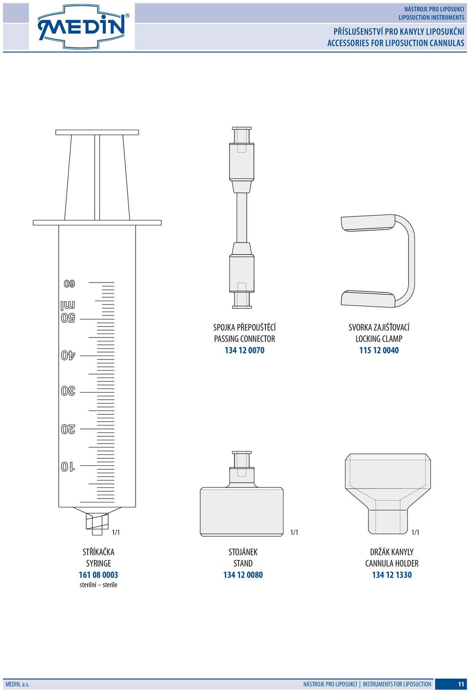 CLAMP 115 12 0040 1/1 STŘÍKAČKA SYRINGE 161 08 0003 sterilní sterile STOJÁNEK STAND 134 12 0080 1/1