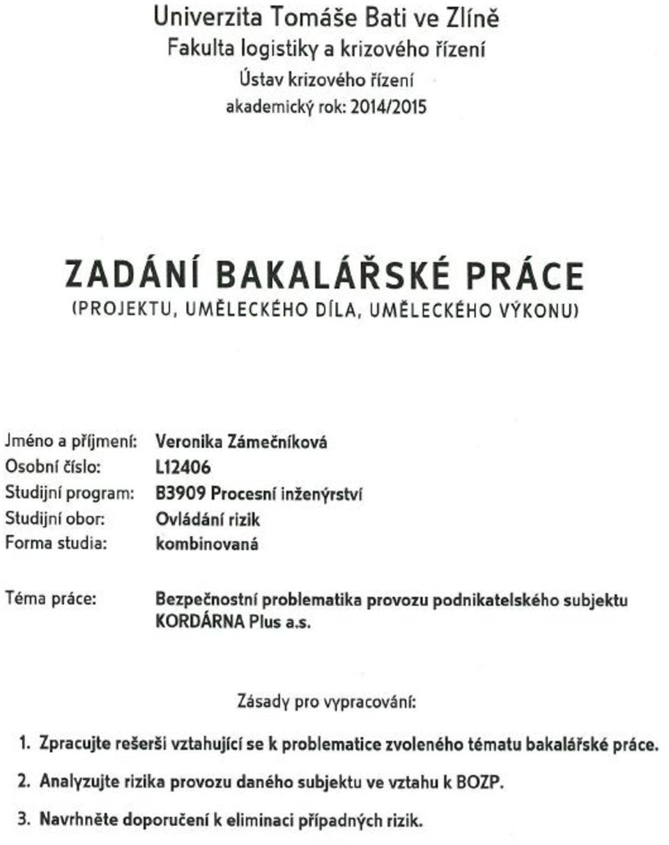 Bezpečnostní problematika provozu podnikatelského subjektu KORDÁRNA Plus  a.s. Veronika Zámečníková - PDF Stažení zdarma