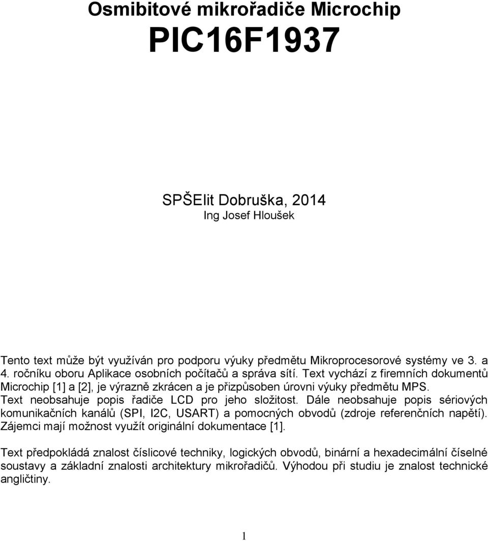 Osmibitové mikrořadiče Microchip PIC16F PDF Stažení zdarma