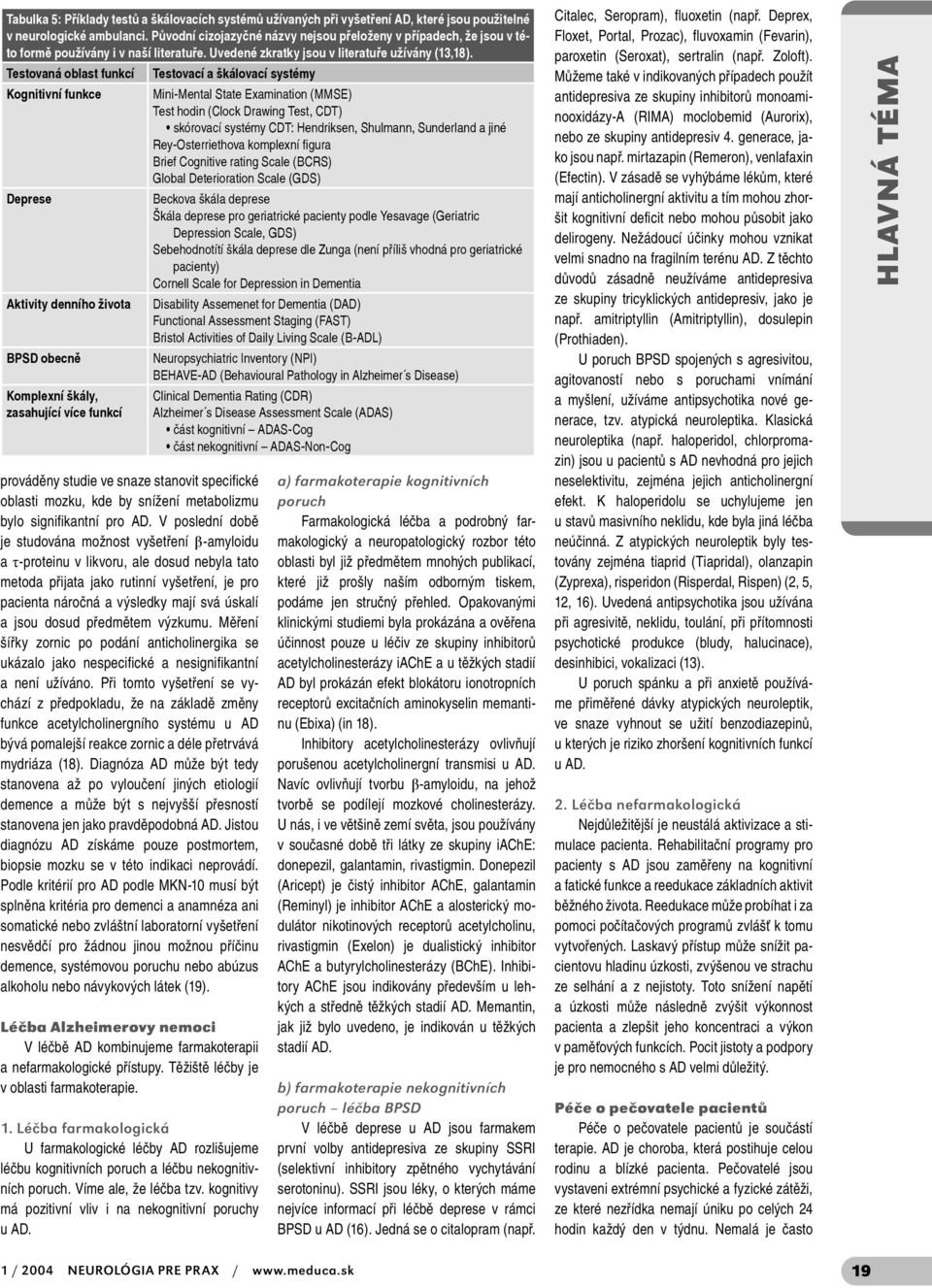 Testovaná oblast funkcí Kognitivní funkce Deprese Aktivity denního života BPSD obecně Komplexní škály, zasahující více funkcí Testovací a škálovací systémy prováděny studie ve snaze stanovit