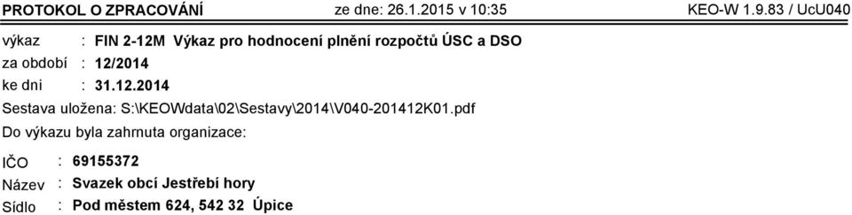 ÚSC a DSO 12/2014 31.12.2014 Sestava uložena: S:\KEOWdata\02\Sestavy\2014\V040-201412K01.