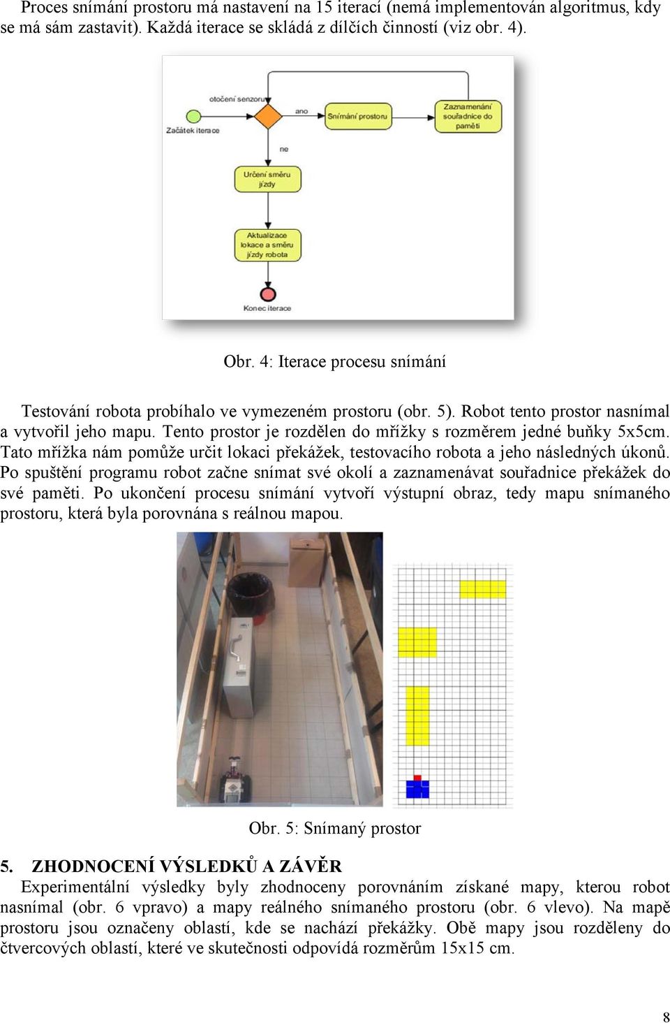 Tento prostor je rozdělen do mřížky s rozměrem jedné buňky 5x5cm. Tato mřížka nám pomůže určit lokaci překážek, testovacího robota a jeho následných úkonů.