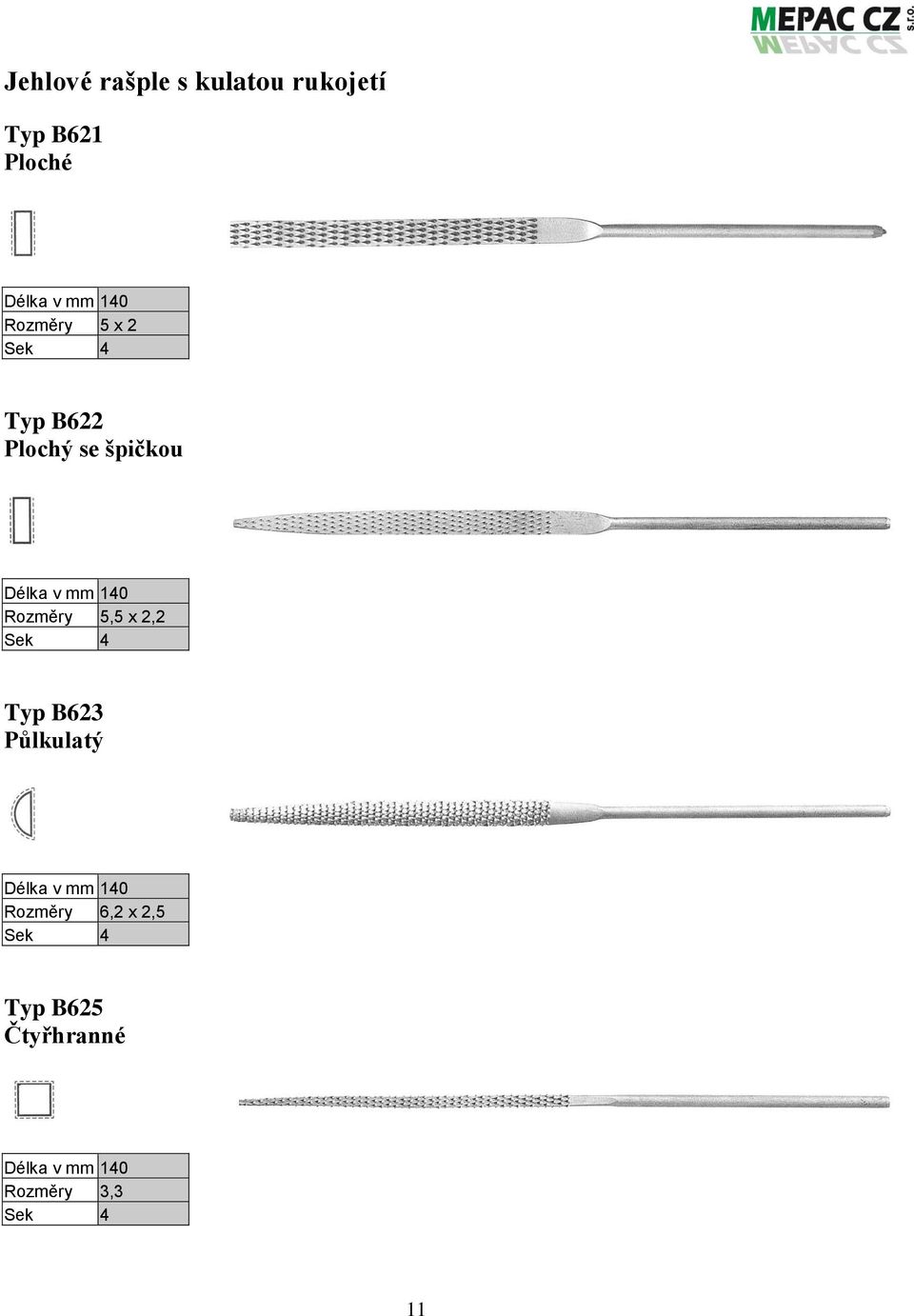 Rozměry 5,5 x 2,2 Sek 4 Typ B623 Půlkulatý Délka v mm 140 Rozměry