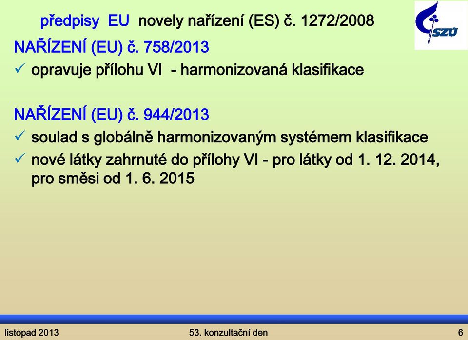 944/2013 soulad s globálně harmonizovaným systémem klasifikace nové látky