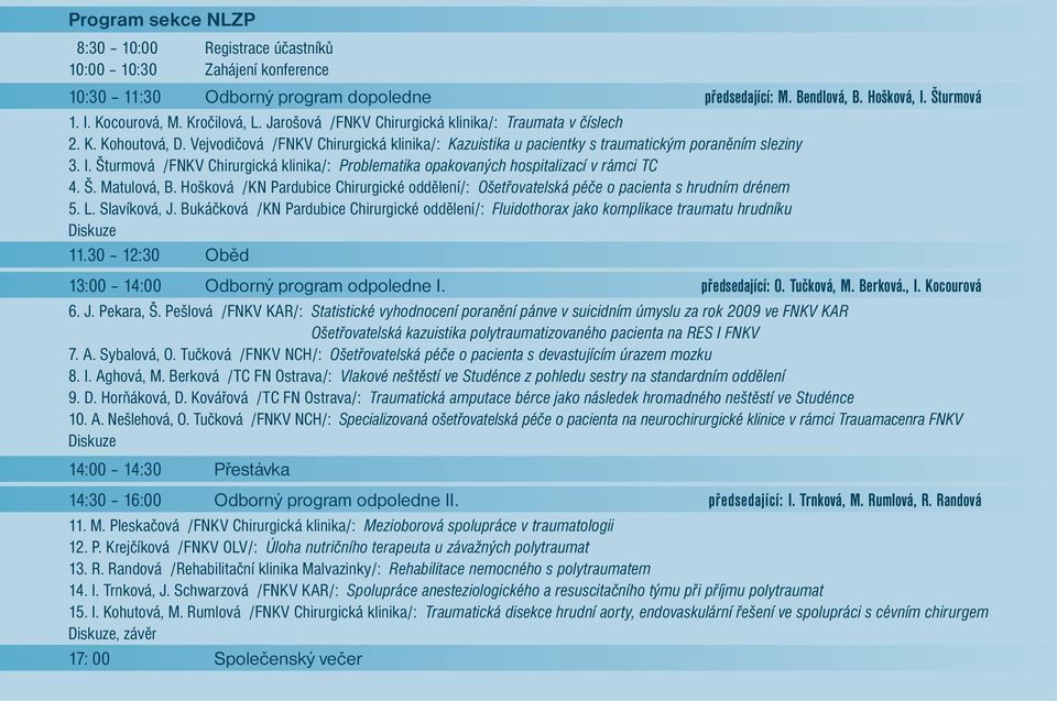 Šturmová /FNKV Chirurgická klinika/: Problematika opakovaných hospitalizací v rámci TC 4. Š. Matulová, B.