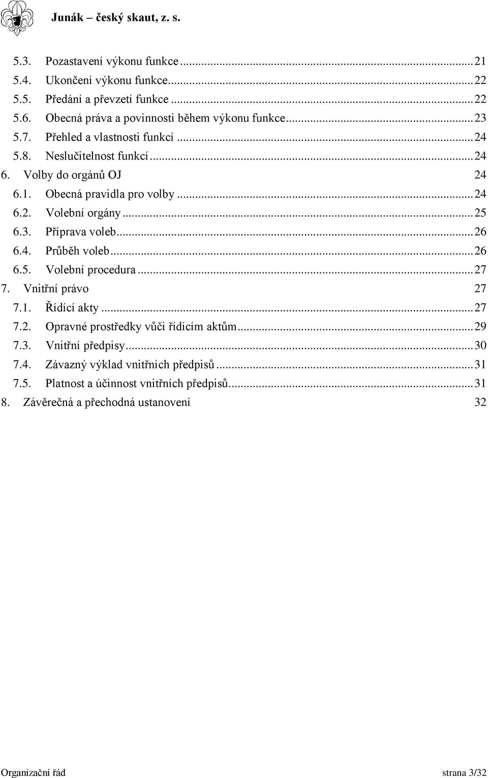 Příprava voleb... 26 6.4. Průběh voleb... 26 6.5. Volební procedura... 27 7. Vnitřní právo 27 7.1. Řídící akty... 27 7.2. Opravné prostředky vůči řídícím aktům... 29 7.3.